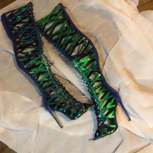 Blue Green Hologram Thigh High boots!!! Brand New!